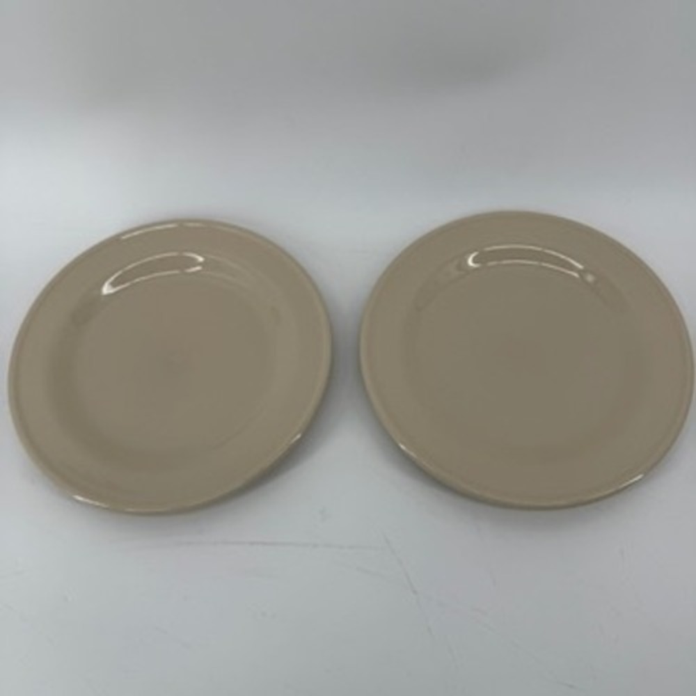 Henn Pottery Tan Taupe Stoneware 8.75 Inch Salad Dessert Plates Set of 2 USA